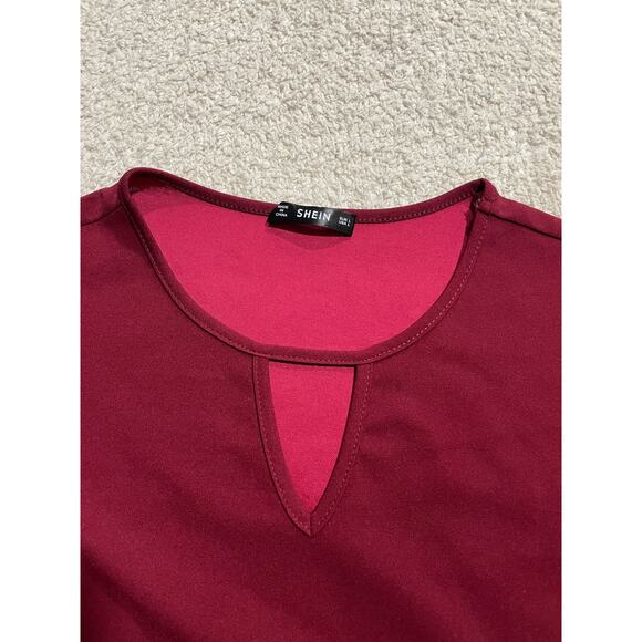 Shein Dress Women's Large Keyhole Neck Scallop Edge Cap Sleeve Burgundy 5530250 - Picture 2 of 8
